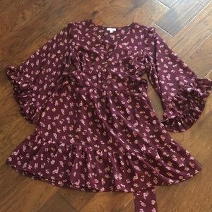 GB large dress maroon with flowers and bell sleeve